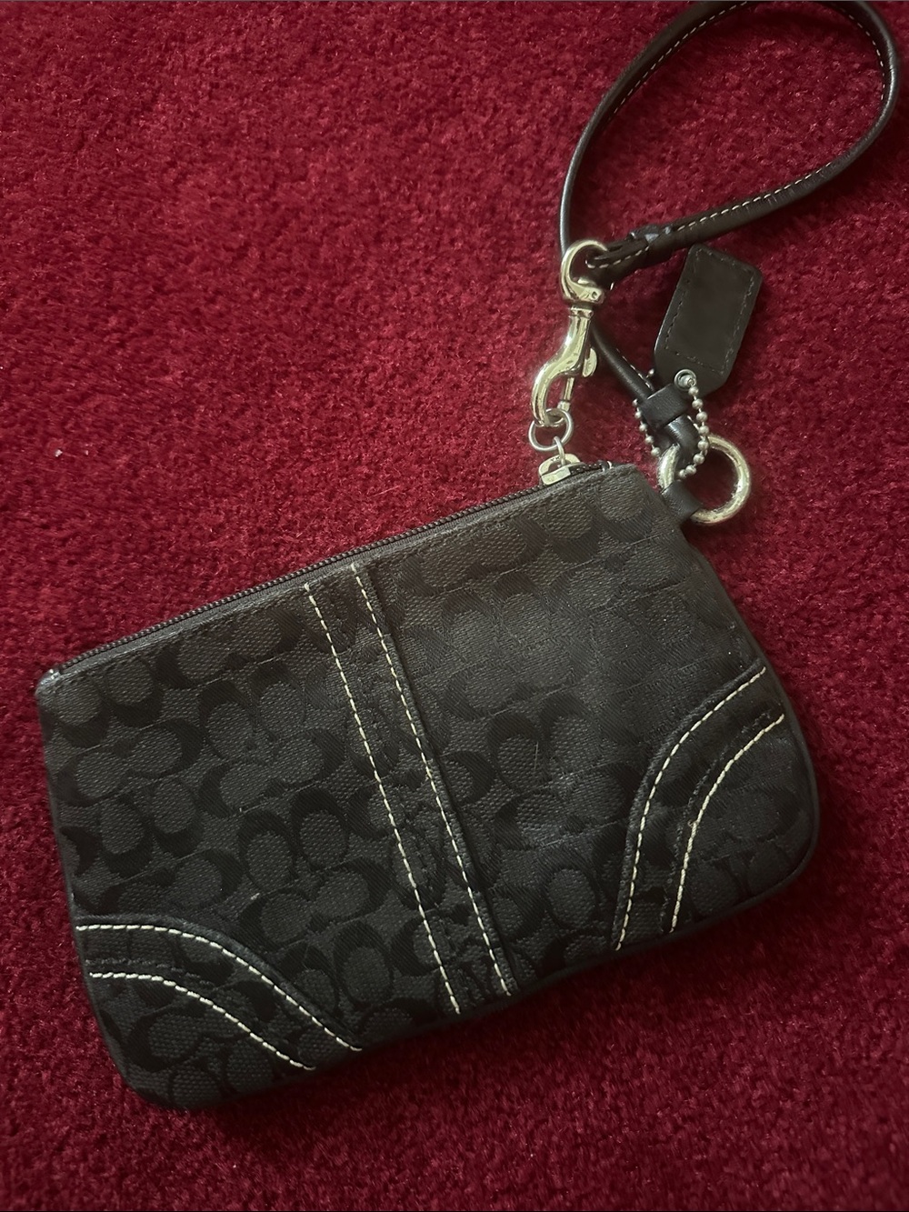 Coach Black Signature Wristlet with Contrast Stitching